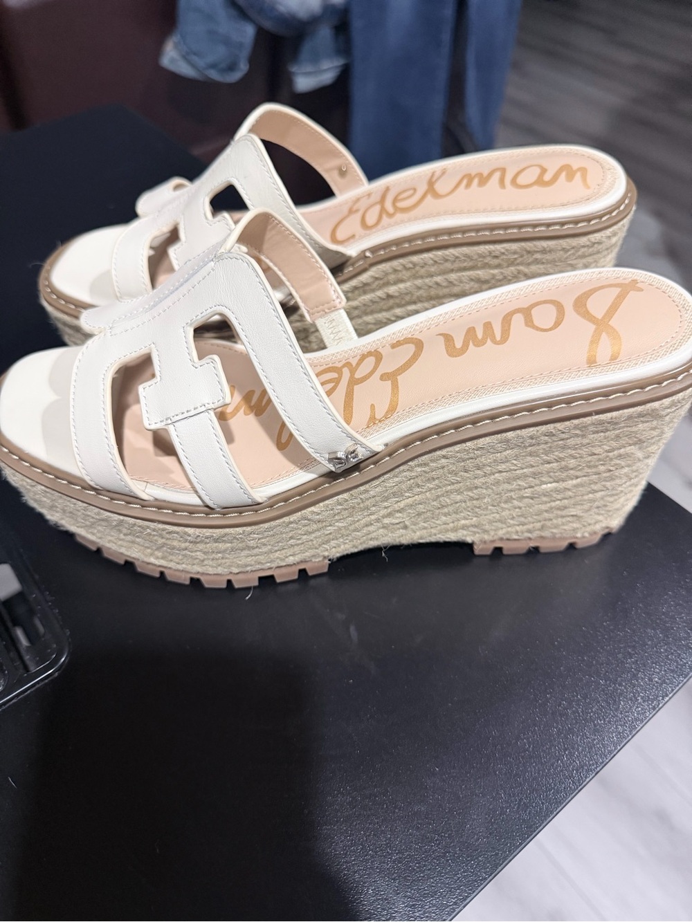 Sam Edelman Cream Espadrille Wedge Slide Sandals - Picture 3 of 4